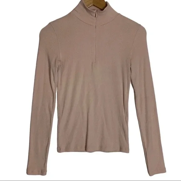 VINCE Ribbed Half-zip Pullover  In Desert Rose Size Small - Picture 2 of 14